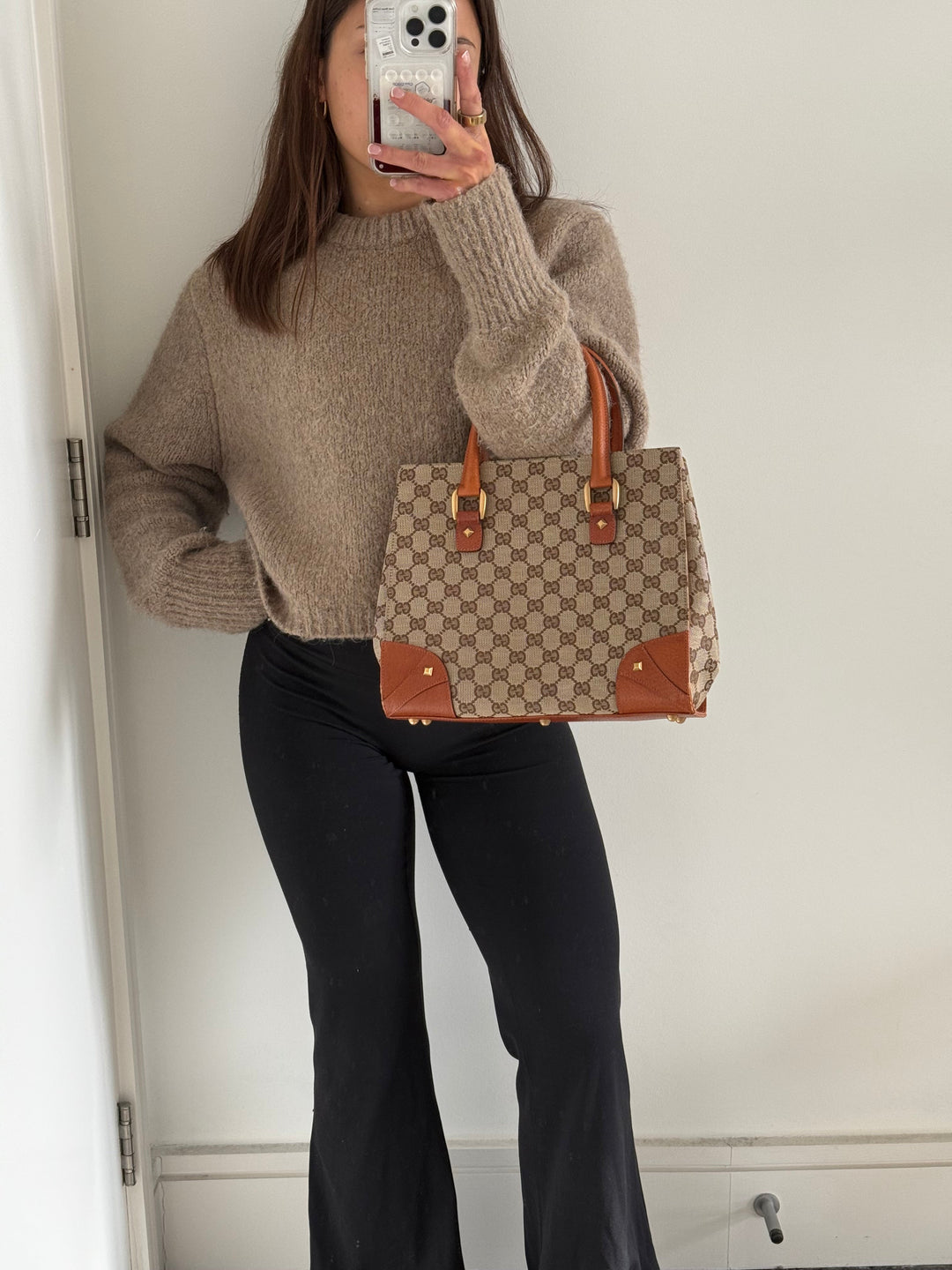 2010s Gucci GG Monogram Nailhead Mini Tote Handbag