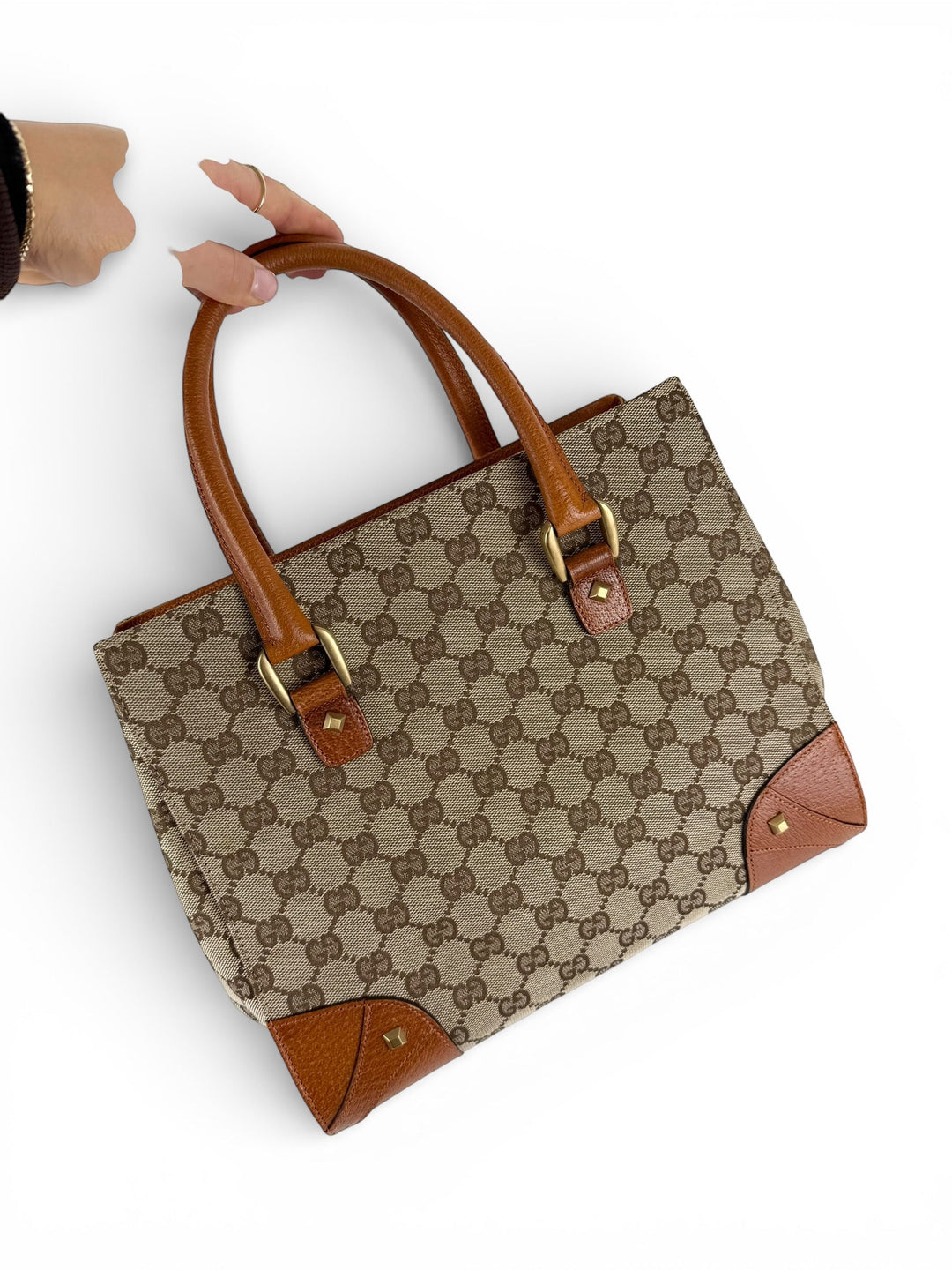 2010s Gucci GG Monogram Nailhead Mini Tote Handbag