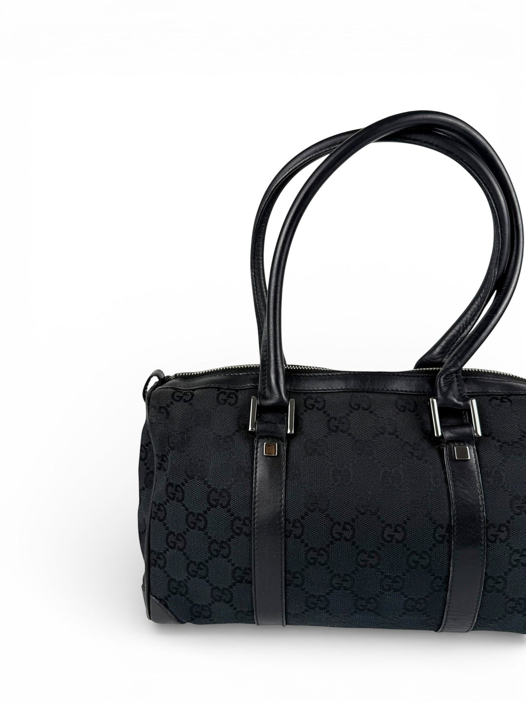 Vintage 90s Gucci Monogram Black Boston Handbag