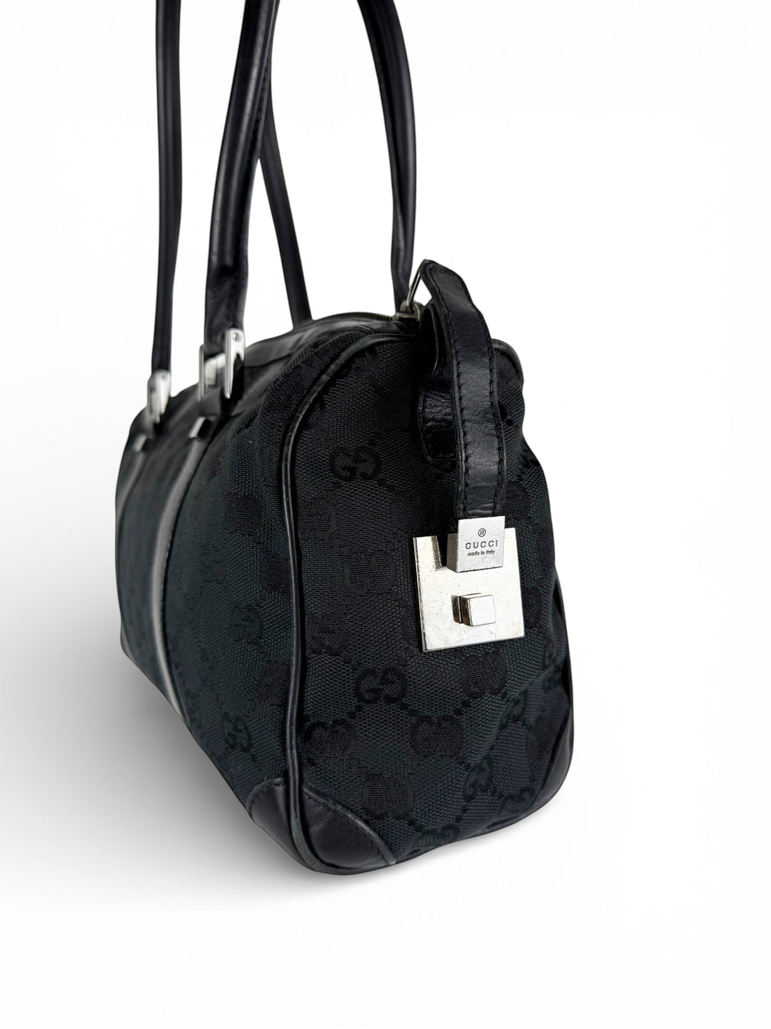 Vintage 90s Gucci Monogram Black Boston Handbag