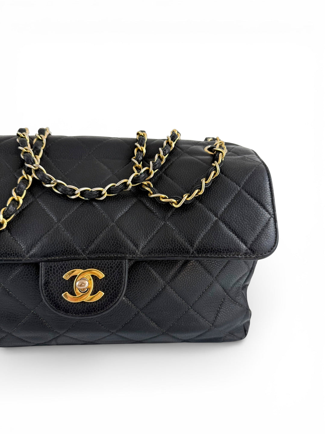 Vintage 90s Chanel Double Sided Black Caviar 24K GHW 30cm Classic Flap Bag