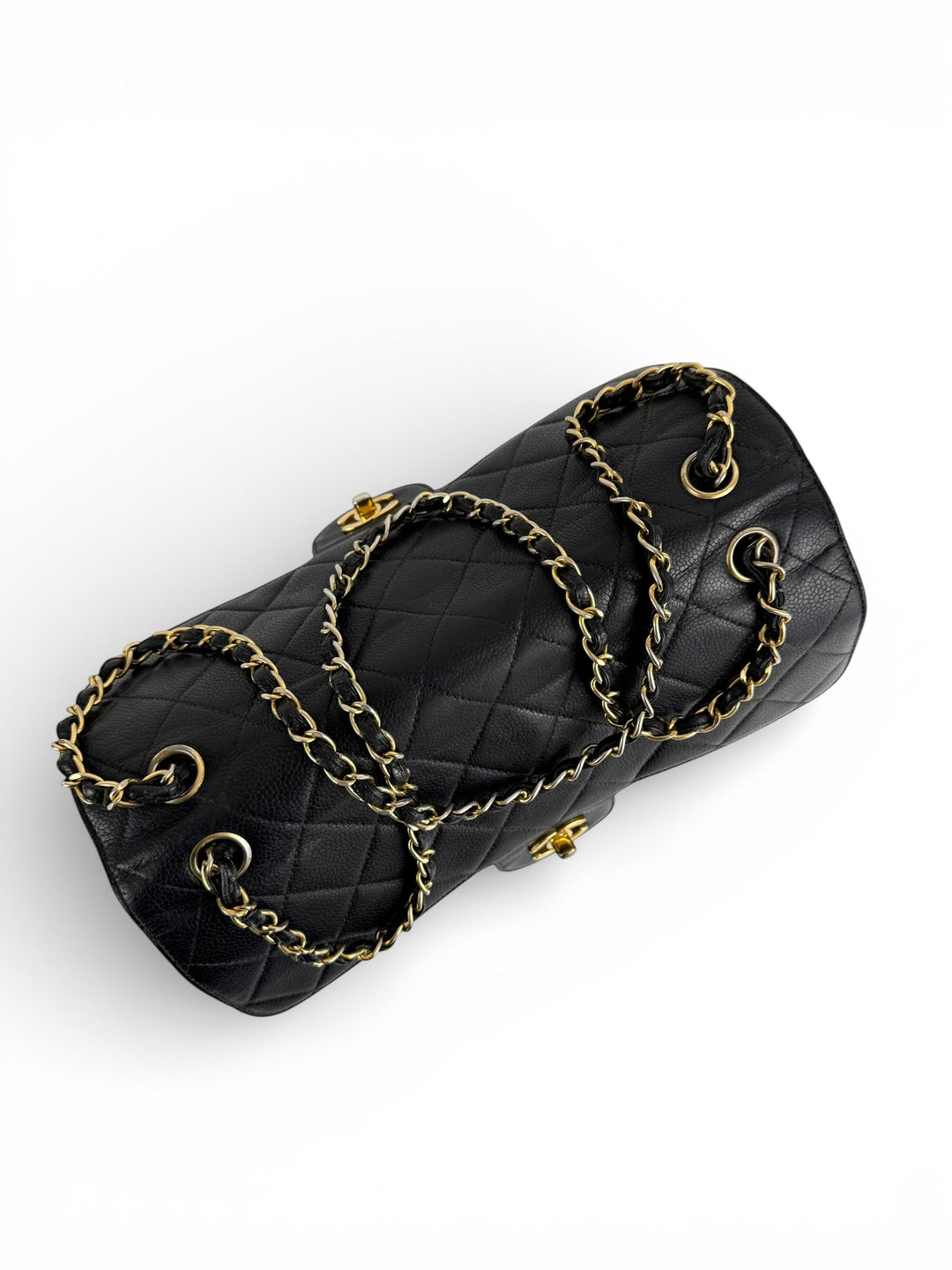 Vintage 90s Chanel Double Sided Black Caviar 24K GHW 30cm Classic Flap Bag