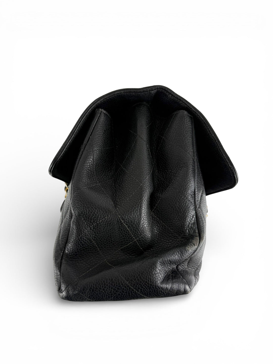 Vintage 90s Chanel Double Sided Black Caviar 24K GHW 30cm Classic Flap Bag