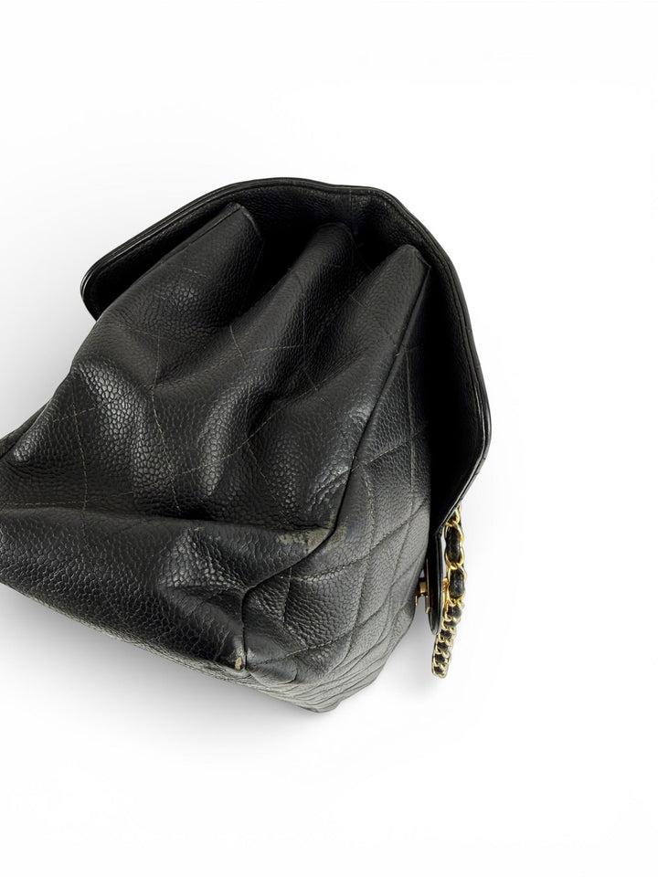 Vintage 90s Chanel Double Sided Black Caviar 24K GHW 30cm Classic Flap Bag