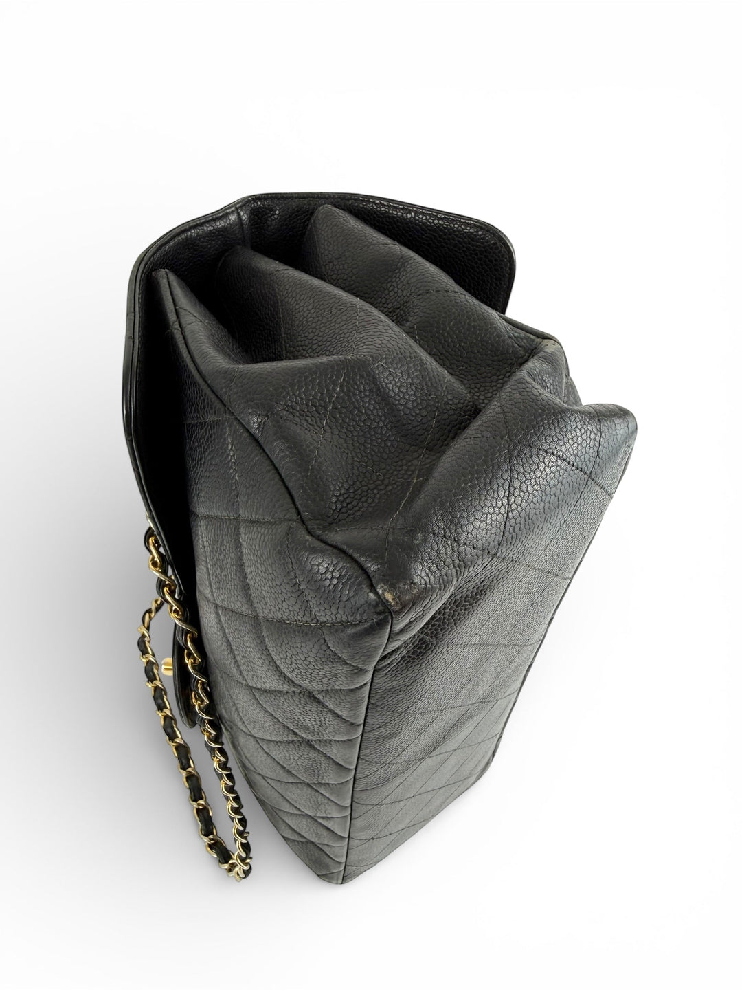 Vintage 90s Chanel Double Sided Black Caviar 24K GHW 30cm Classic Flap Bag