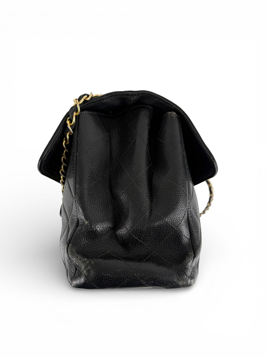 Vintage 90s Chanel Double Sided Black Caviar 24K GHW 30cm Classic Flap Bag