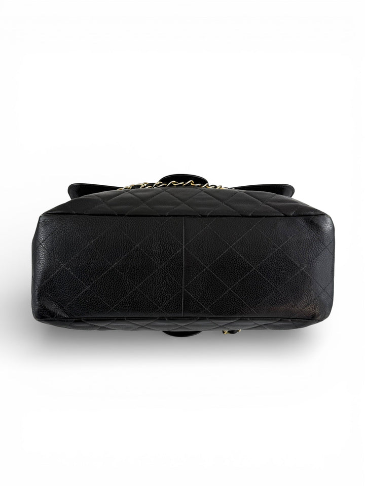 Vintage 90s Chanel Double Sided Black Caviar 24K GHW 30cm Classic Flap Bag