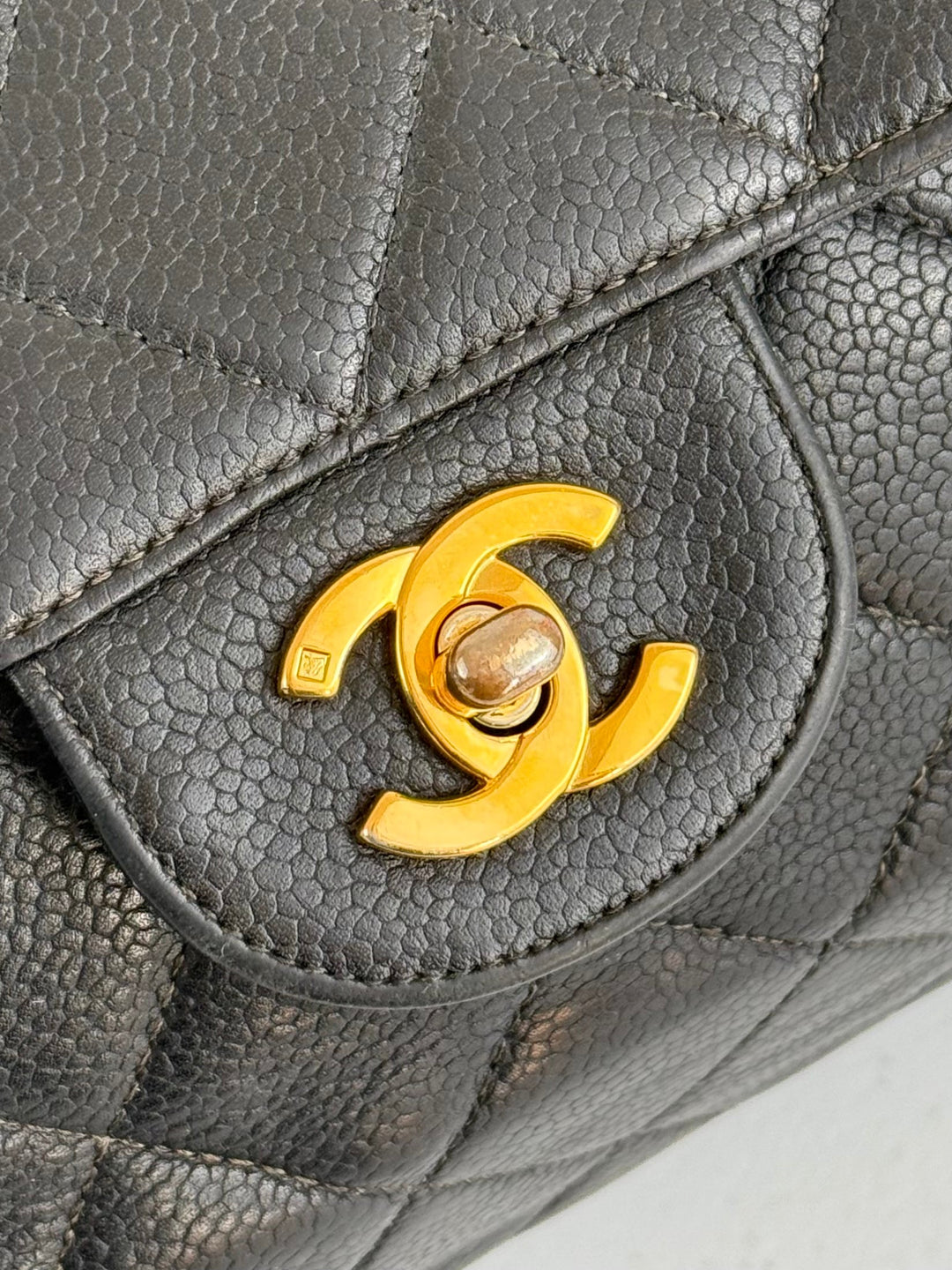 Vintage 90s Chanel Double Sided Black Caviar 24K GHW 30cm Classic Flap Bag
