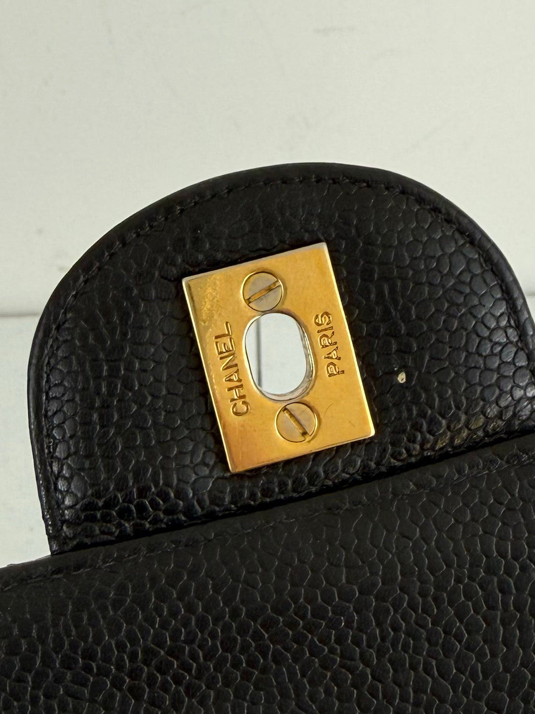 Vintage 90s Chanel Double Sided Black Caviar 24K GHW 30cm Classic Flap Bag