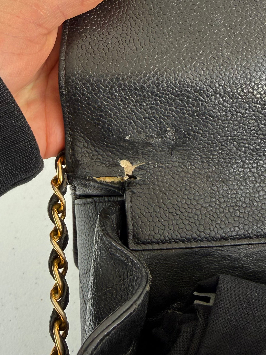 Vintage 90s Chanel Double Sided Black Caviar 24K GHW 30cm Classic Flap Bag