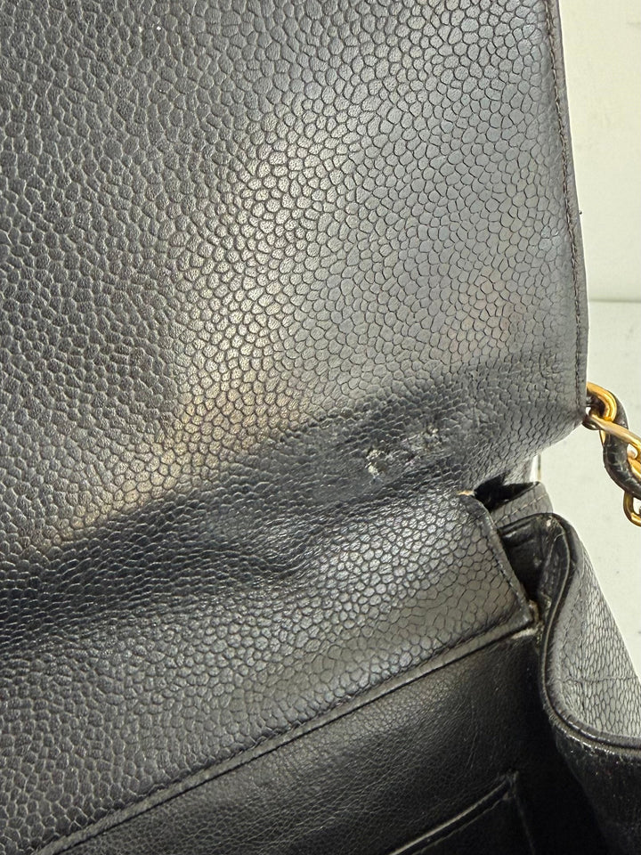 Vintage 90s Chanel Double Sided Black Caviar 24K GHW 30cm Classic Flap Bag