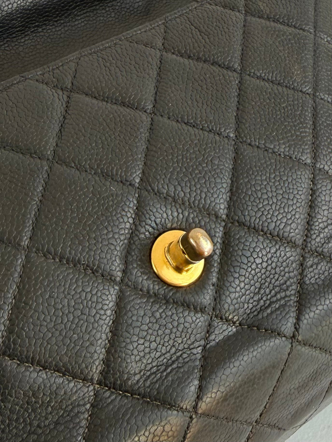 Vintage 90s Chanel Double Sided Black Caviar 24K GHW 30cm Classic Flap Bag