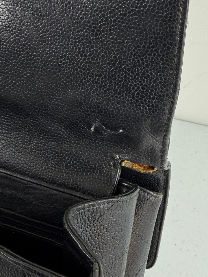 Vintage 90s Chanel Double Sided Black Caviar 24K GHW 30cm Classic Flap Bag